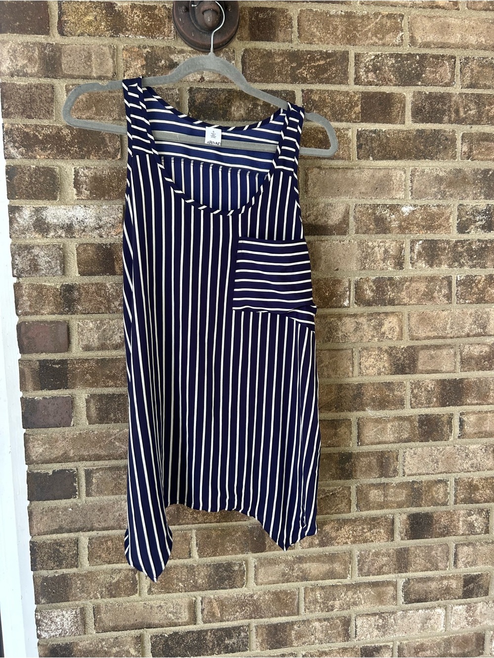AB Studio / A.BRAND Navy & White Striped Asymmetrical Sleeveless Tunic Top Small